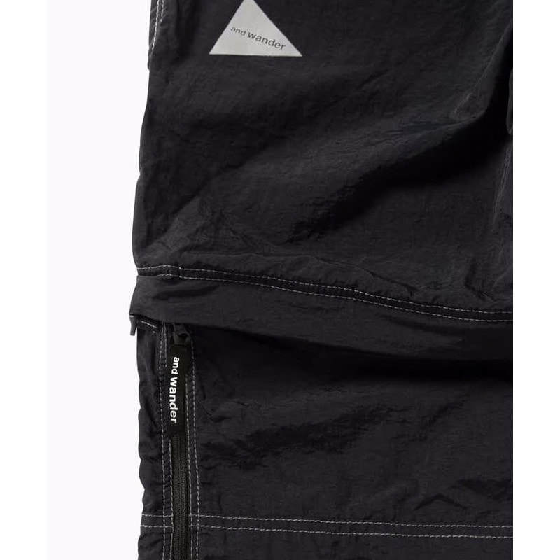 and wander Ny taffeta hiker 2way pants black [アンドワンダー]
