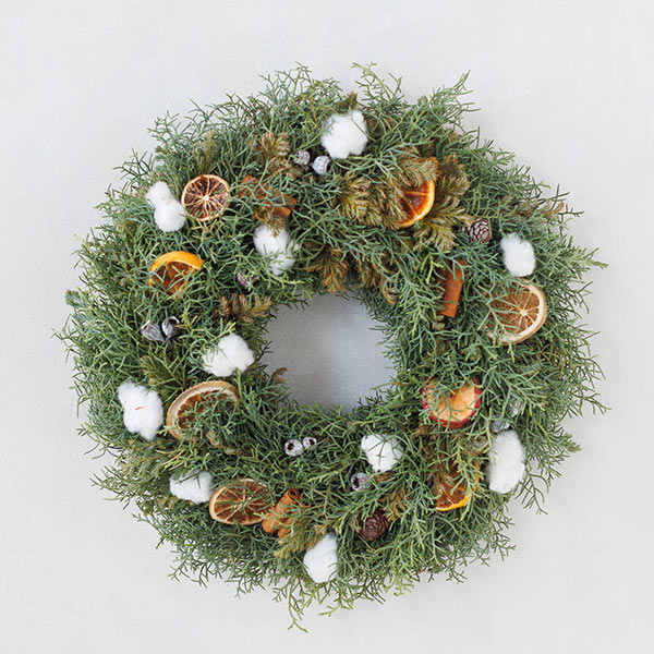 クリスマス リース 30cm 北欧 飾り 玄関 生 生花 Xmas シナモン オレンジ ドライフルーツ ナチュラル シンプル 手作り おしゃれ 本物 天然 国産 岩手 ラムズ Viewgarden