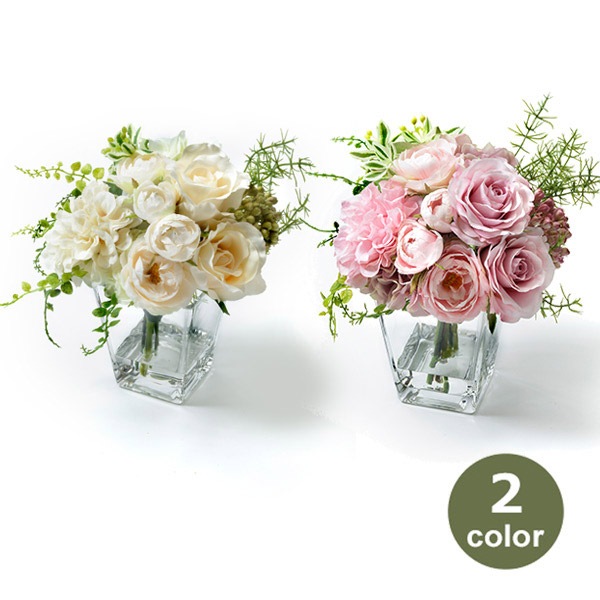 造花 ローズ ウォーター アレンジ ピンク ホワイト フェイクグリーン Prima プリマ 白 薔薇 バラ 花 ブーケ 可愛い シンプル ナチュラル ギフト Viewgarden