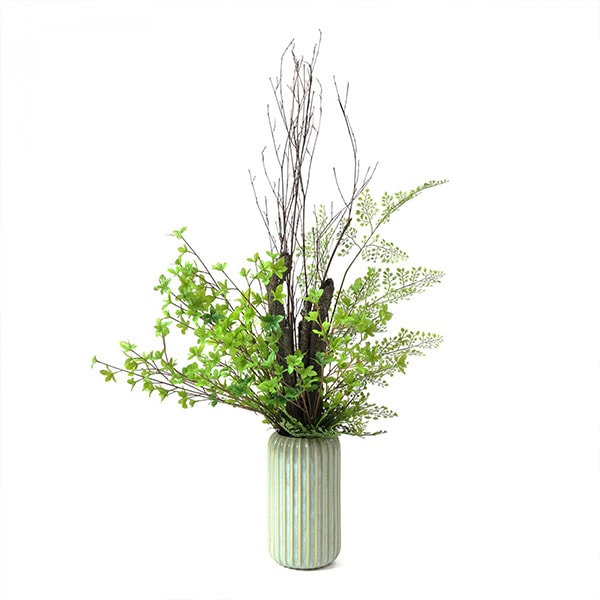 フェイクグリーン 観葉植物 造花 ドウダンツツジ アジアンタム 白樺の枝 グリーン おしゃれ 花器 付き グリーンアレンジ ストレートラインベース L Prgr 1321 Viewgarden