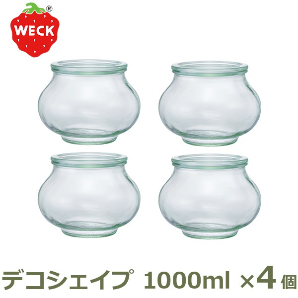WECK �ǥ��������� 1000ml ������4�ĥ��å� �����å� DECO SHAPE WE-748 ����˥����� ���饹 �ե�L������ ̩�� ��¸�� ����̵�� 