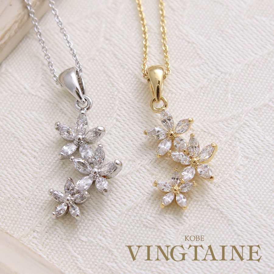 ヴィヴィアン　フラワー　ネックレス 15％ポイントバック＆送料無料＊トリプルフラワーネックレス スライド