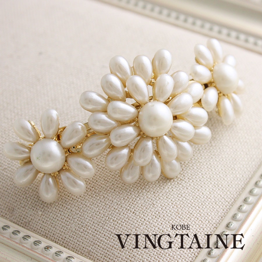 定形外発送・ネコポス不可】 パール調フラワーバレッタH-552 | ヘア