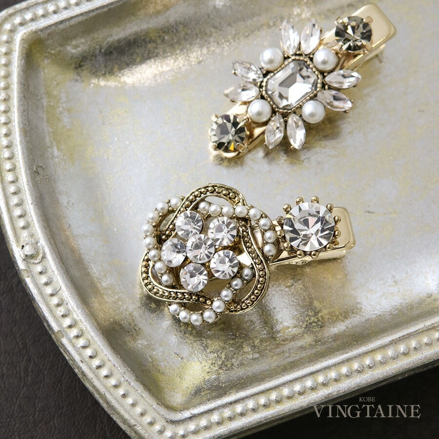 アンティーク調パールビジューミニヘアクリップ H7092 | ヘア