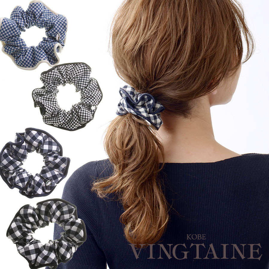 ギンガムチェック柄シュシュ HS-125 | ヘアアクセサリー,シュシュ