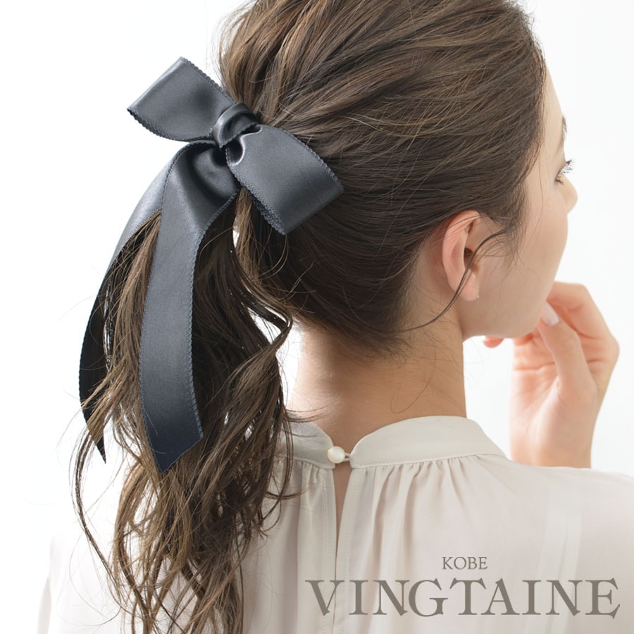 ◇SALE◇サテンロングリボンバレッタ H7438 | ヘアアクセサリー