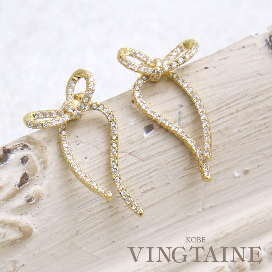 ⭐︎美品⭐︎Christian Dior⭐︎ ヴィンテージリボンピアス ビジューロングリボンピアス P5151 | ピアス,リボン | ヴァンテーヌ