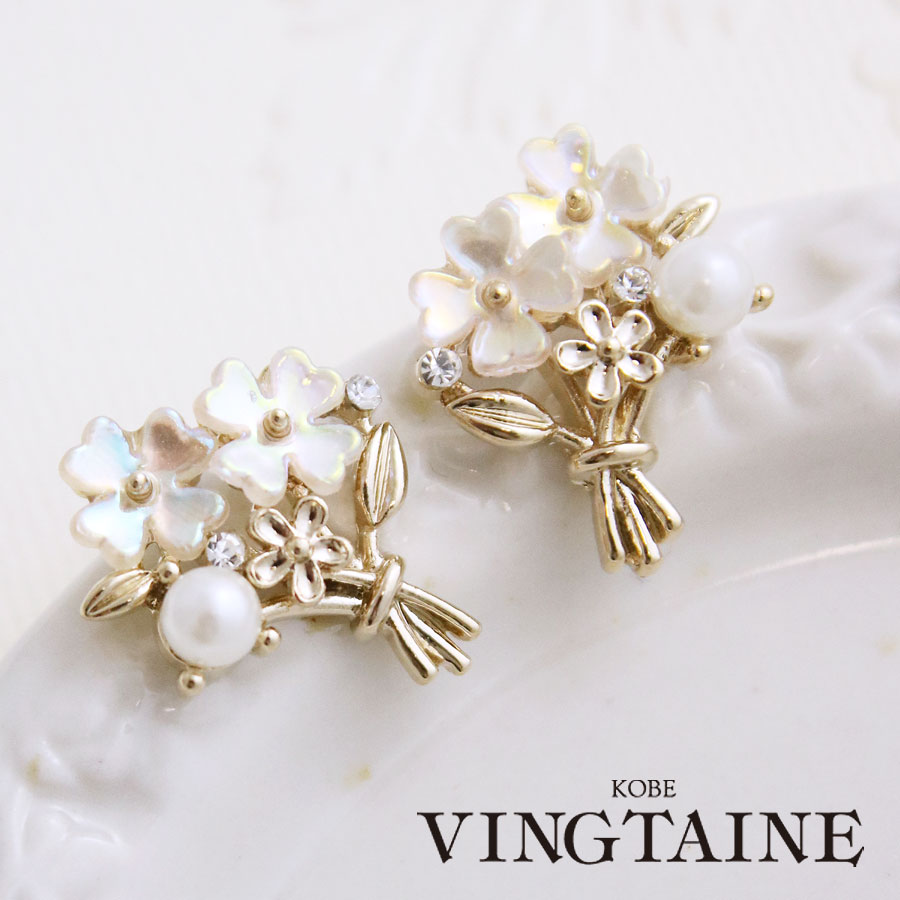 No.304　オレンジのブーケ　本物のお花のピアス　イヤリング No.304 オレンジのブーケ 本物のお花のピアス イヤリング No.304