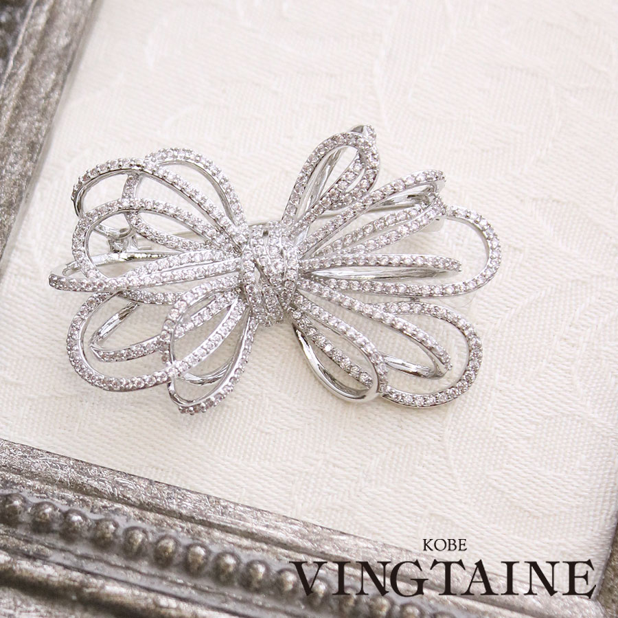 ☆送料無料☆キュービックジルコニアリボンモチーフブローチ BC-157