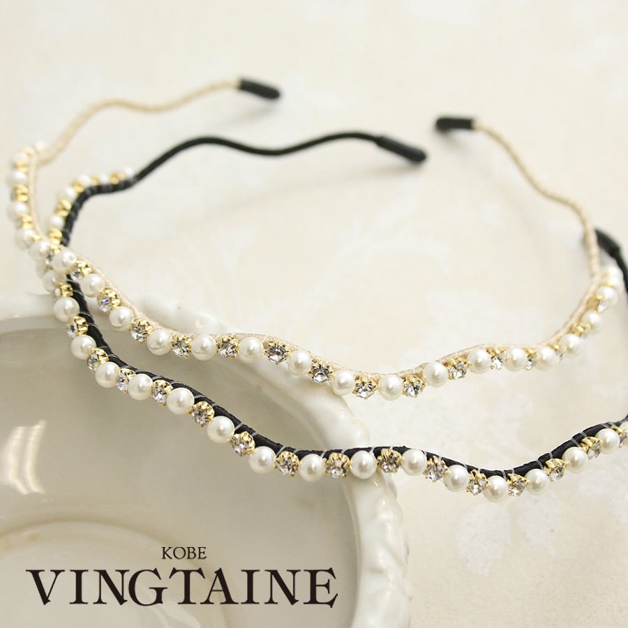 ☆ネコポス送料無料☆ビジュー×パールウェーブカチューシャ HK-337