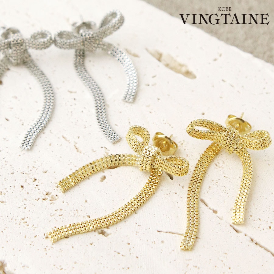 【avgvst】リボンピアス Bow Stud Gold Vermeil swing ribbon earring ～ｽｳｨﾝｸﾞﾘﾎﾞﾝｲﾔﾘﾝｸﾞ | flower／フラワー