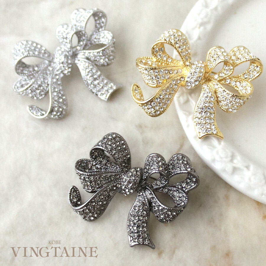 美品 バレンシアガ ヴィンテージ ブローチ リボン 正規品・送料無料】BALENCIAGA / crystal ribbon brooch1 | BOLS・1987