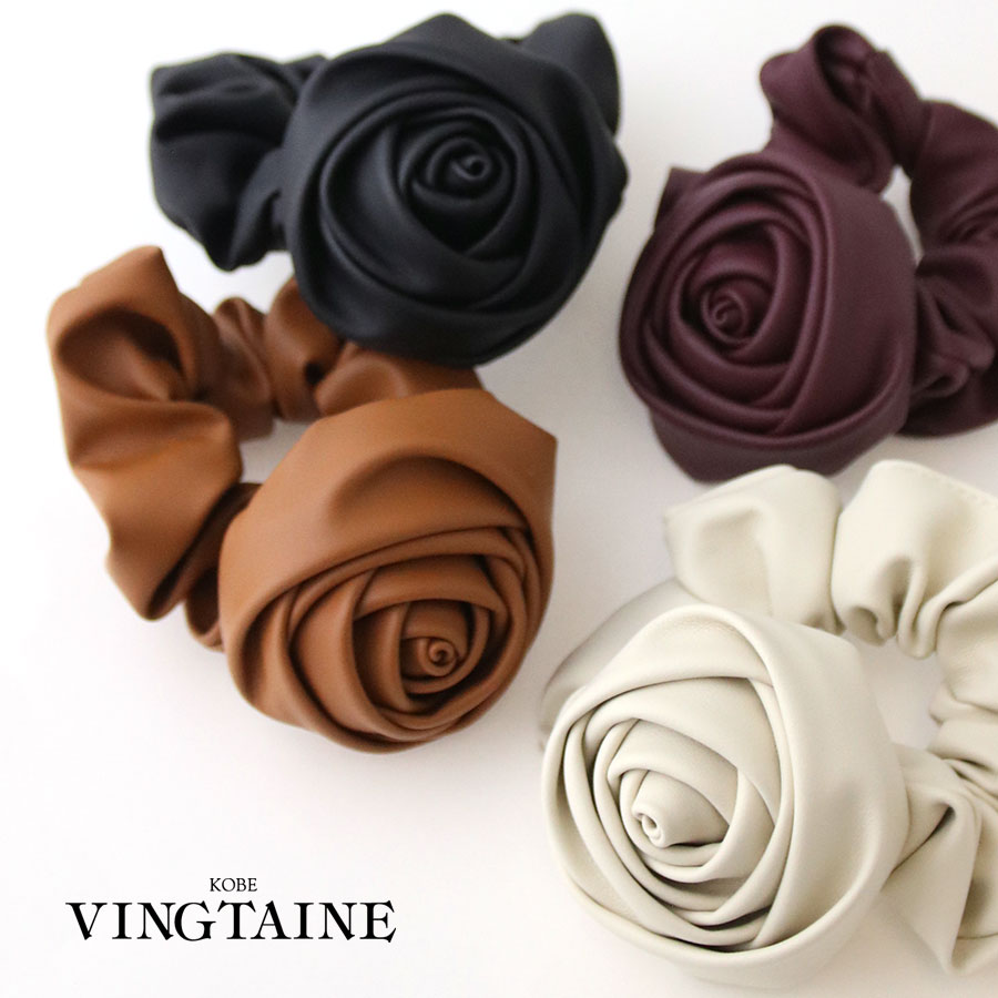 フェイクレザーローズモチーフシュシュ H7858 | ヘアアクセサリー