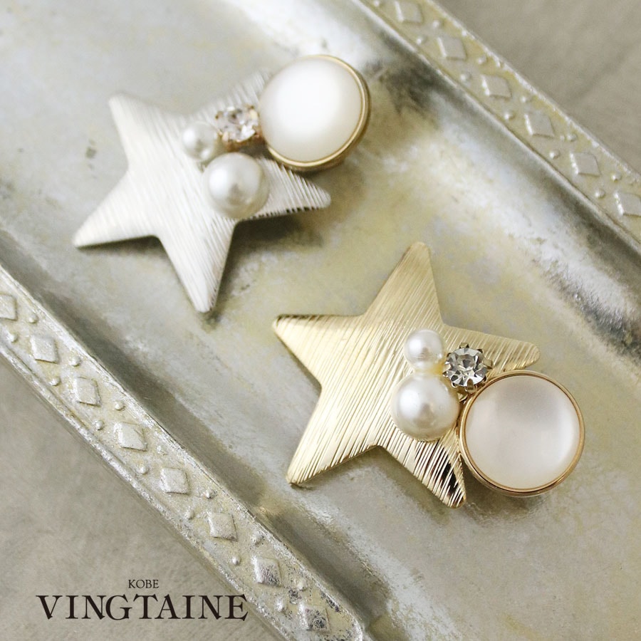 ビジュー×パール付きスターモチーフヘアクリップ H7843 | ヘア