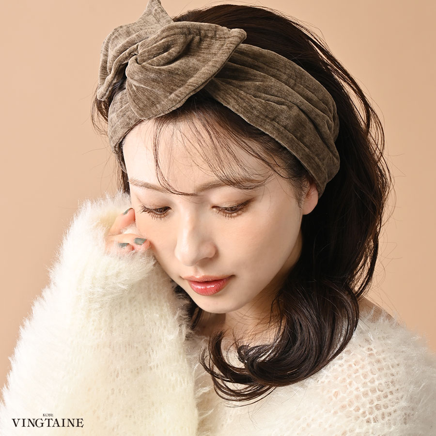 ☆ネコポス送料無料☆ワイヤー入りアシンメトリーベロアリボンターバン