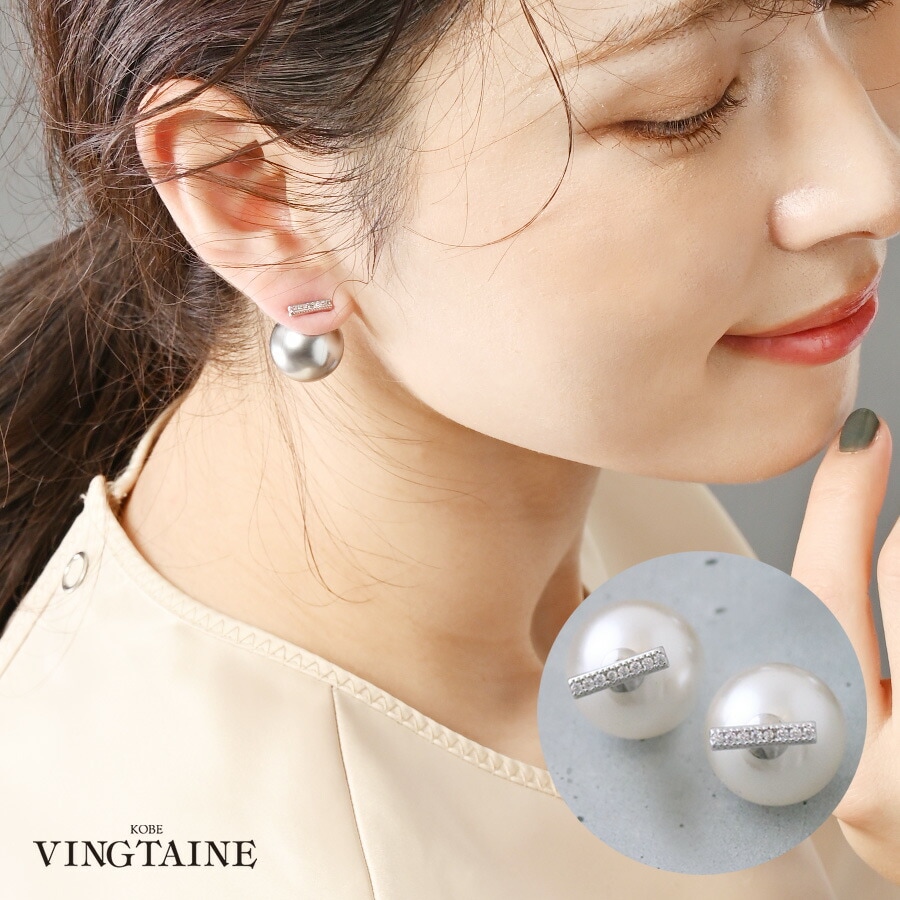 パールバックキャッチピアス キュービックジルコニア P5287