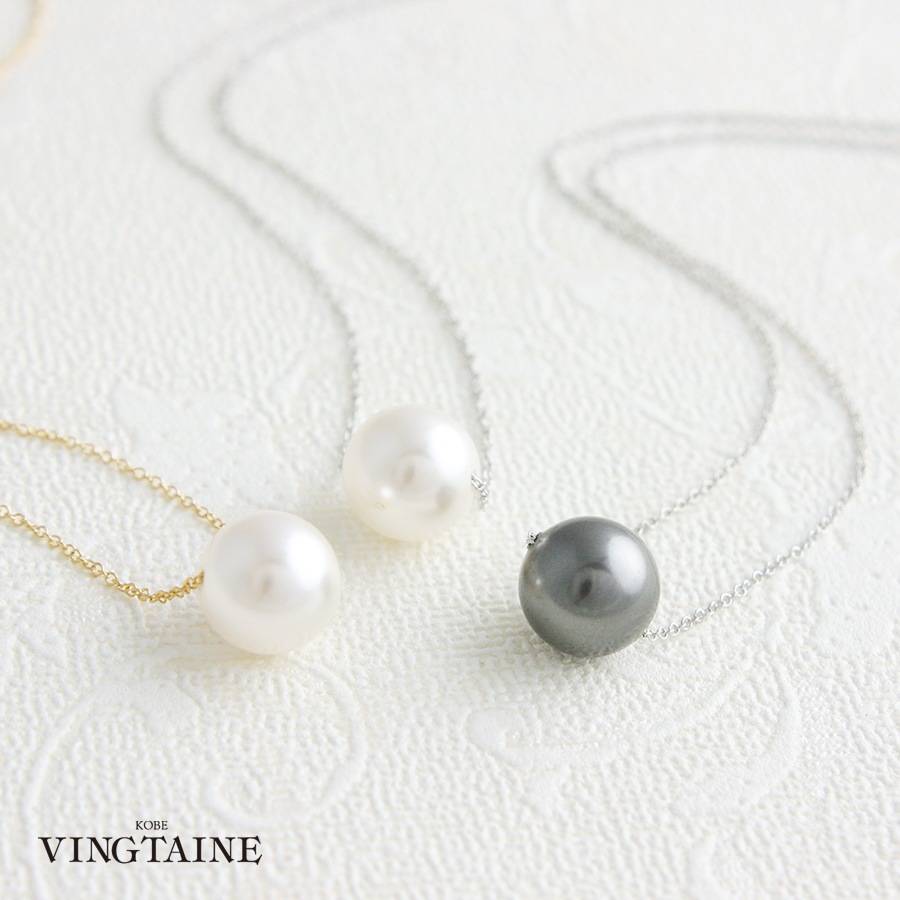 スワロフスキーパール一粒ネックレス（10mm） スライド式アジャスター