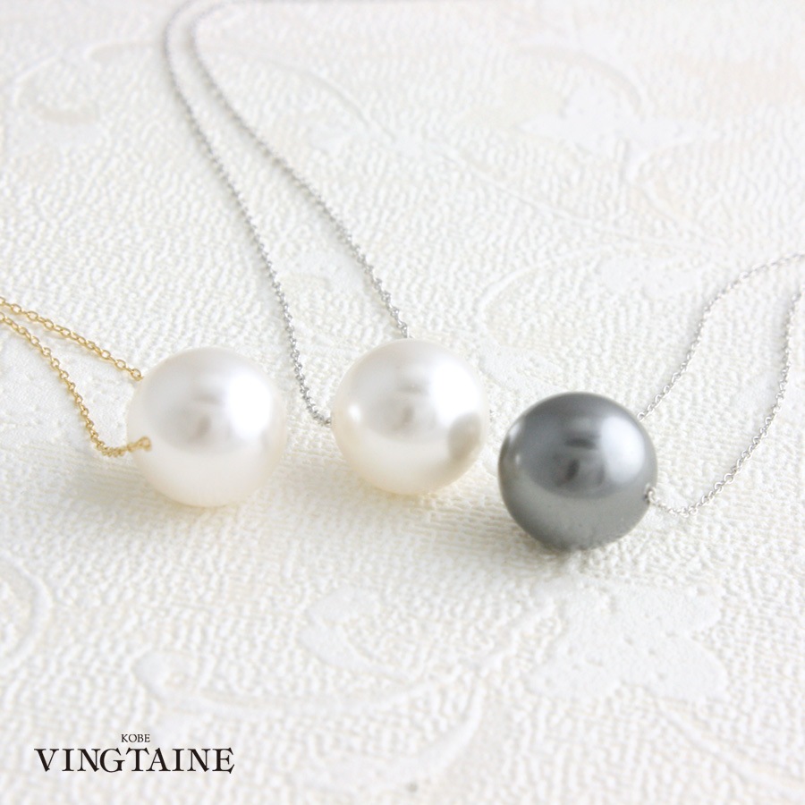 スワロフスキーパール一粒ネックレス（12mm） スライド式アジャスター