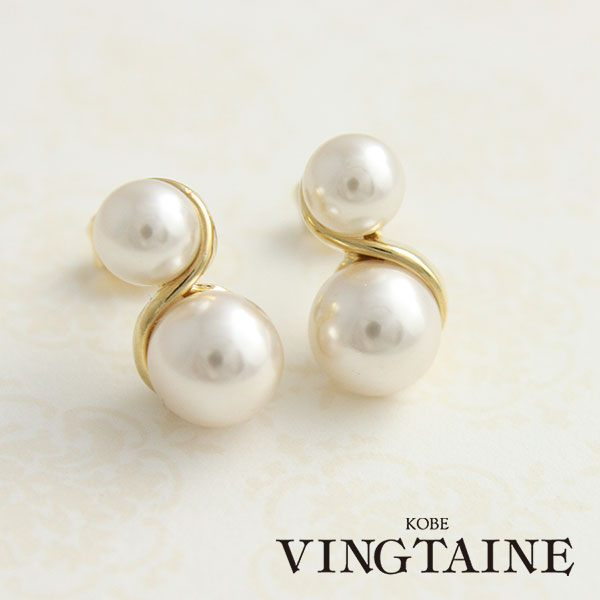 ダブルパールウェーブピアス イヤリング P1305 | ピアス,パール