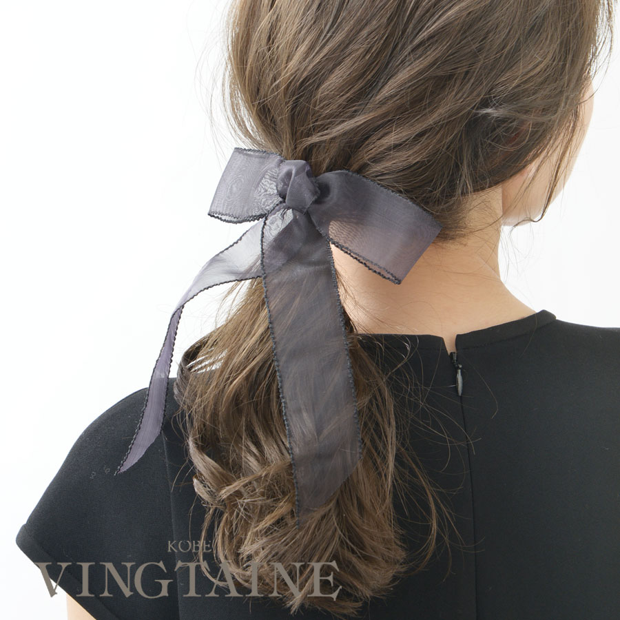 ☆ネコポス送料無料☆オーガンジーロングリボンポニーフック H7432