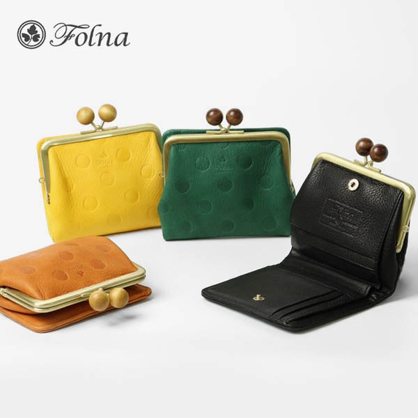 フォルナ Folna 二つ折り財布 ウッドボール ドット型押し がま口財布 レディース ミニ財布 レザー 日本製 各色 2993793 | ブランド [正規取扱店]