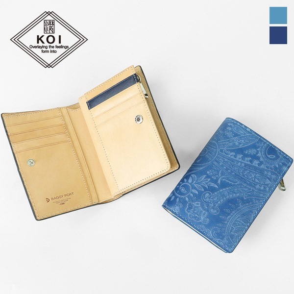 コーアイ KOI 二つ折り財布 藍染レザー メンズ レディース 藍染型押 ペイズリー ハーフウォレット ミニ財布 本革 各色 ZYS-196 | ブランド [正規取扱店]