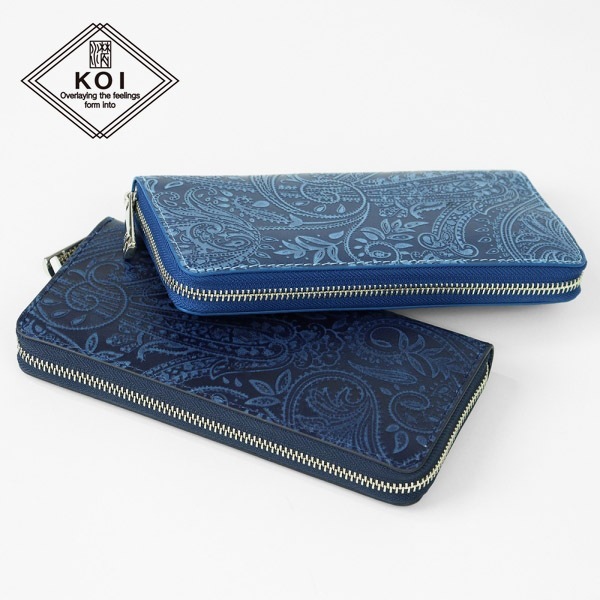 コーアイ KOI 長財布 ラウンドファスナー 藍染レザー メンズ レディース 藍染型押 ペイズリー 財布 本革 各色 ZYS-197 | ブランド [正規取扱店]