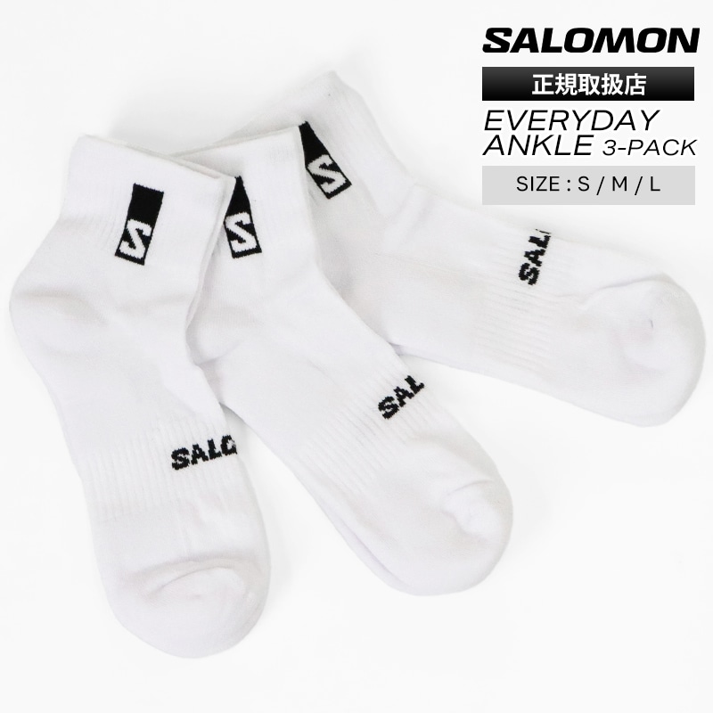 サロモン SALOMON ソックス EVERYDAY ANKLE 3-PACK 3足セット メンズ レディース 靴下 アンクル くるぶし 2026年春夏新作 2026SS ロゴ S/M/L ホワイト LC2086500 | ブランド [正規取扱店]