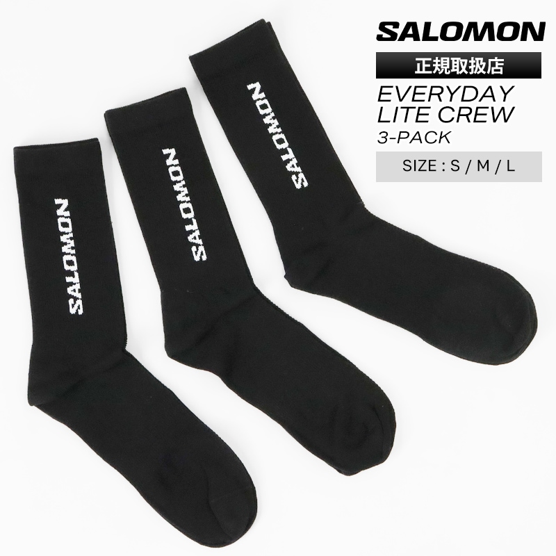 サロモン SALOMON ソックス EVERYDAY LITE CREW 3-PACK 3足セット メンズ レディース 靴下 2026年春夏新作 2026SS ロゴ S/M/L ブラック LC2911400 | ブランド [正規取扱店]
