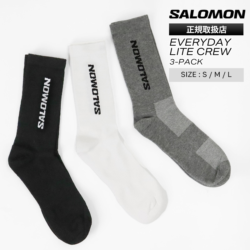 サロモン SALOMON ソックス EVERYDAY LITE CREW 3-PACK 3足セット メンズ レディース 靴下 2026年春夏新作 2026SS ロゴ S/M/L ホワイト ブラック グレー LC2911500 | ブランド [正規取扱店]