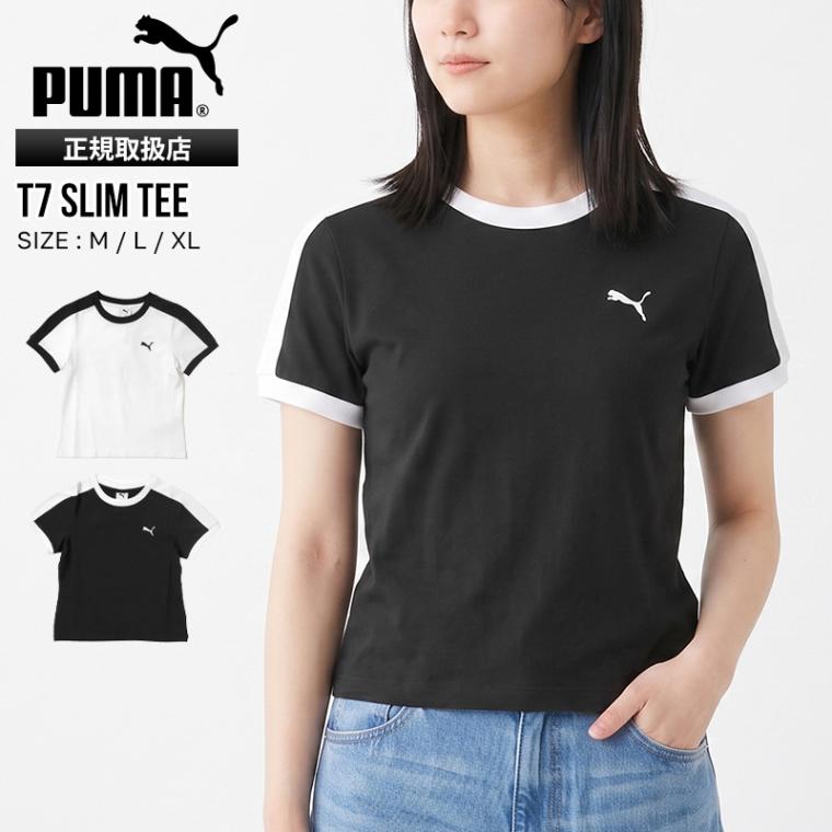 プーマ PUMA Tシャツ 半袖 T7 スリム ミニT レディース トップス スポーティー プーマキャット ショート丈 ミニ丈 服 ロゴ サイドパネル M/L/XL 2026年秋 新作 633952 | ブランド [正規取扱店]