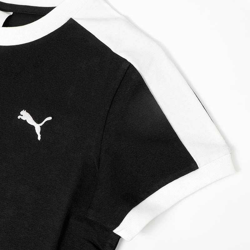 プーマ PUMA Tシャツ 半袖 T7 スリム ミニT レディース トップス スポーティー プーマキャット ショート丈 ミニ丈 服 ロゴ サイドパネル M/L/XL 2026年秋 新作 633952 | ブランド [正規取扱店]