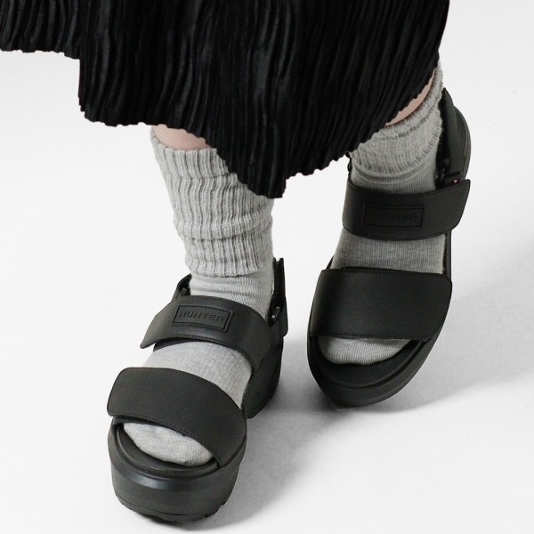 ハンター HUNTER サンダル メンズ レディース シティ リベル レザー ヒール ストラップ サンダル CITY REBEL LEATHER HEEL STRAP SANDAL ブラック BLACK 靴 UFD3110LEA-BLK | ブランド [正規取扱店]