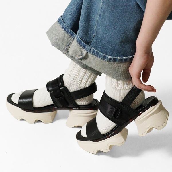 ソレル SOREL サンダル レディース キネティックインパクト スリングバック ヒールサンダル KINETIC IMPACT SLINGBACK HEEL SANDAL ブラック Black Chalk 靴 NL4951 012 | ブランド [正規取扱店]