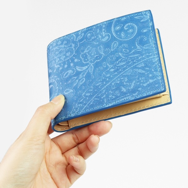 コーアイ KOI 二つ折り財布 藍染レザー メンズ レディース 藍染型押 ペイズリー 札入れ ミニ財布 本革 各色 ZYS-198 | ブランド [正規取扱店]