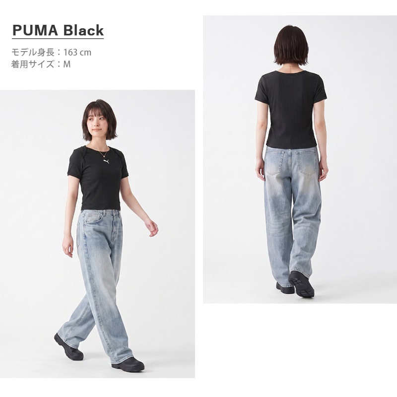 プーマ PUMA Tシャツ 半袖 ESS RIBBED SLIM SHORT TEE リブ スリム レディース トップス ミニT ショート丈 ミニ丈 スポーティー プーマキャット 服 刺繍 ロゴ S/M/L/XL 2026年秋冬 新作 639076 | ブランド [正規取扱店]
