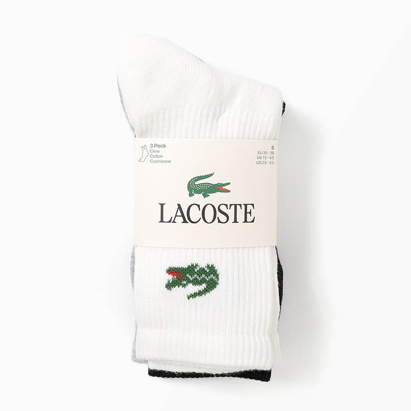 ラコステ LACOSTE ソックス 3足組 ワニロゴジャカード スポーツソックス 3足セット 3P 靴下 メンズ レディース クルー丈 ミドルレングス ロゴ 2026年秋冬 新作 RA9246-10 | ブランド [正規取扱店]