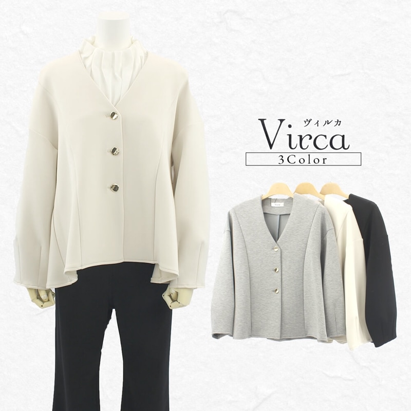 【対象商品】【アウトレットセール 50%OFF】ヴィルカ Virca ジャケット レディース セール ダンボールニット素材 ペプラム 長袖 カジュアル ドレッシー フェミニン キュート Mサイズ 2025年春夏