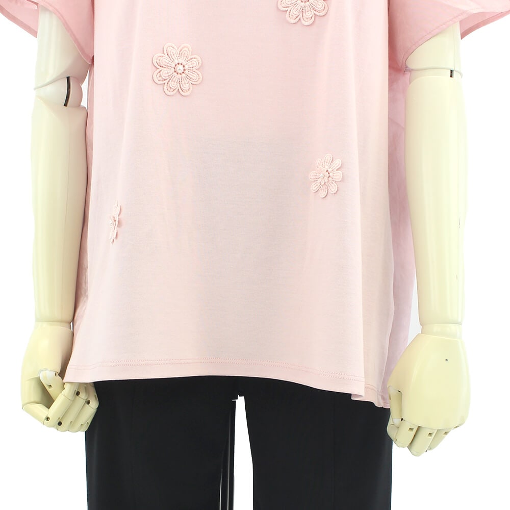 【新品】スーパービューティー花モチーフ付異素材切替Ｔシャツ44 楽天市場】スーパービューティー チュニックTシャツ 花 格子