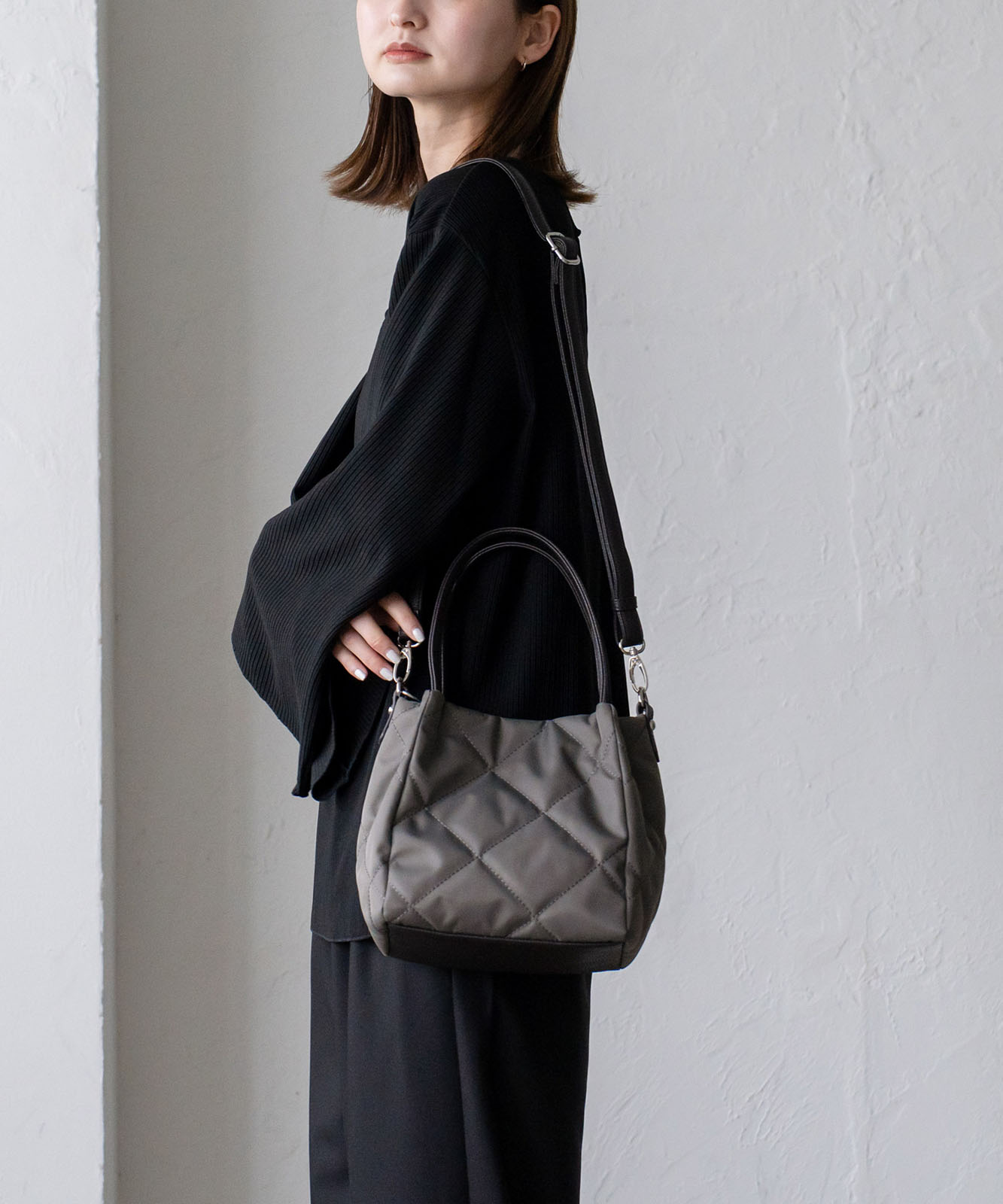 【美品✨2way/キルティング】ハンティングワールド　トートバッグ　黒　ナイロン GLOBAL WORK トートバッグ 推しごとキルティング2WAYトート