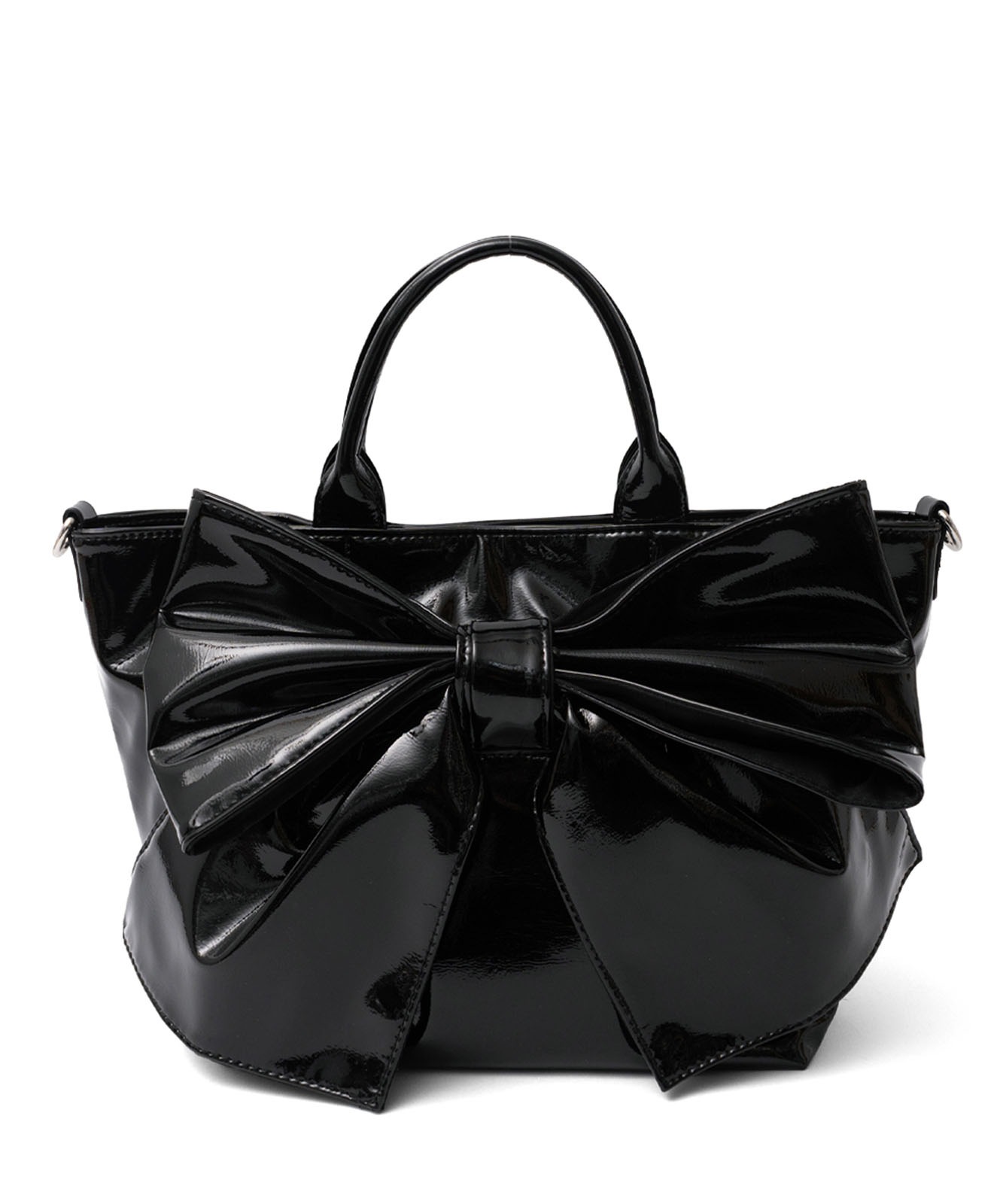 エナメル ブラック パーティーバッグ リボン付き エナメル2wayリボントートバッグ | バッグ,トートバッグ,フェイク