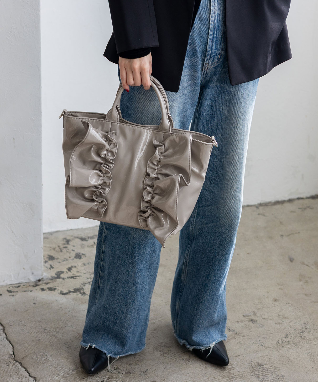 エナメル2wayフリルトートバッグ | バッグ,トートバッグ,フェイク