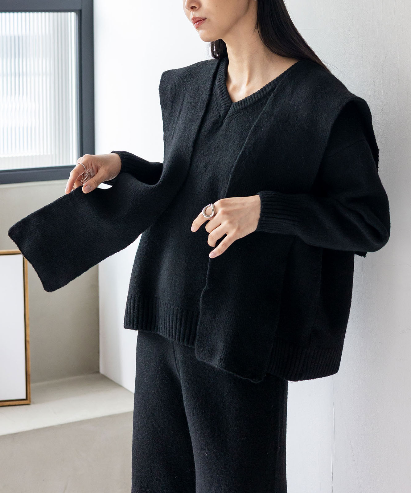 セーラーカラーストール付きニットセットアップ(3点セット