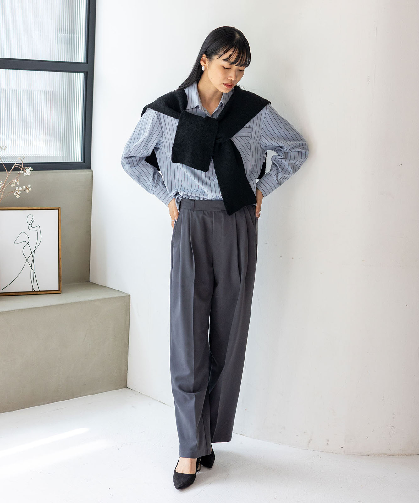 セーラーカラーストール付きニットセットアップ(3点セット