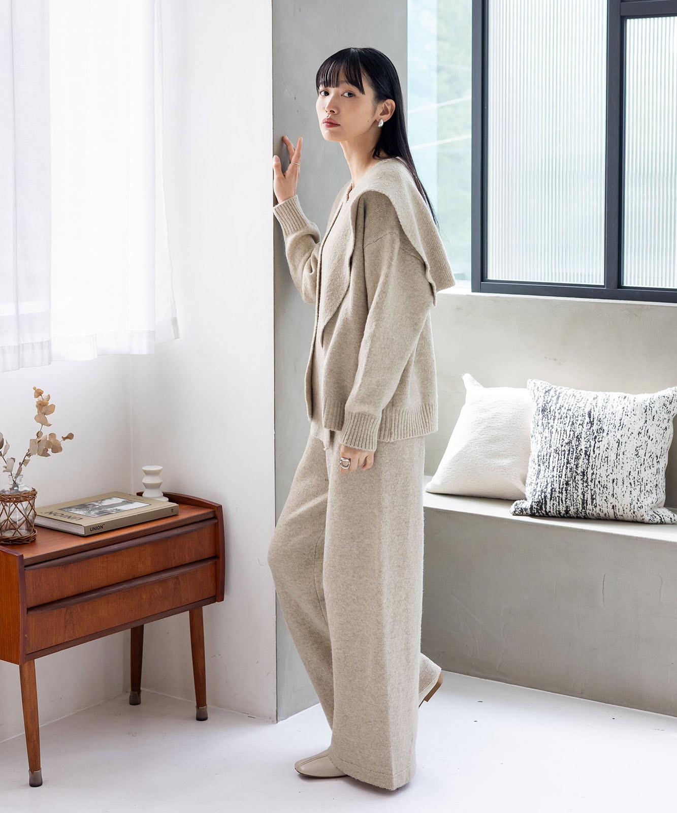 セーラーカラーストール付きニットセットアップ(3点セット