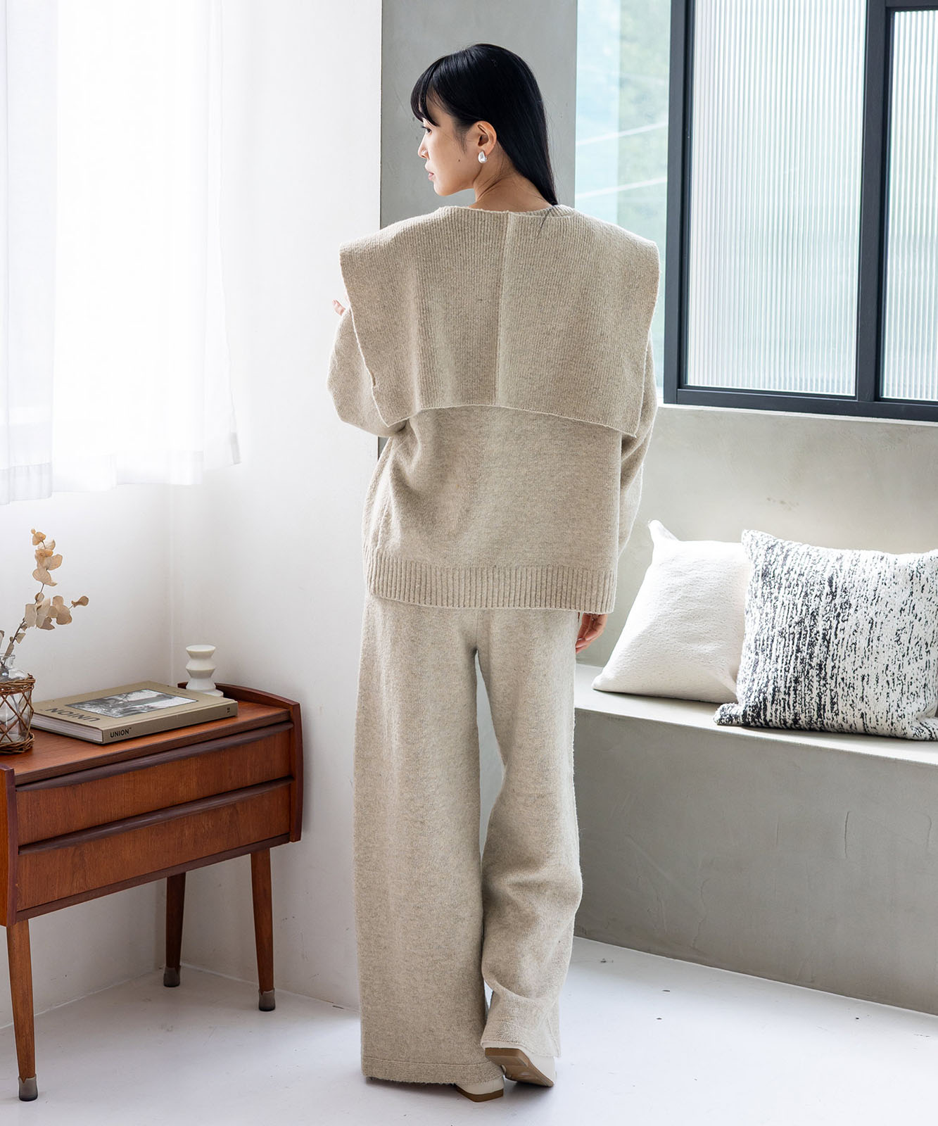 セーラーカラーストール付きニットセットアップ(3点セット