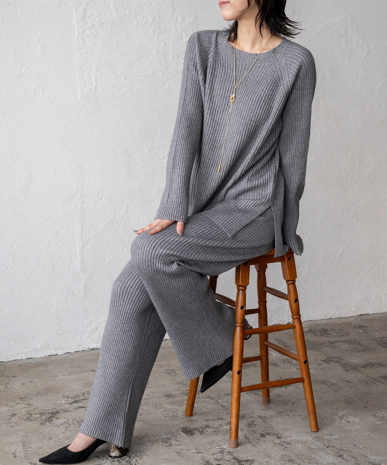 リブニットセットアップ(上下セット) | ファッション,アパレル