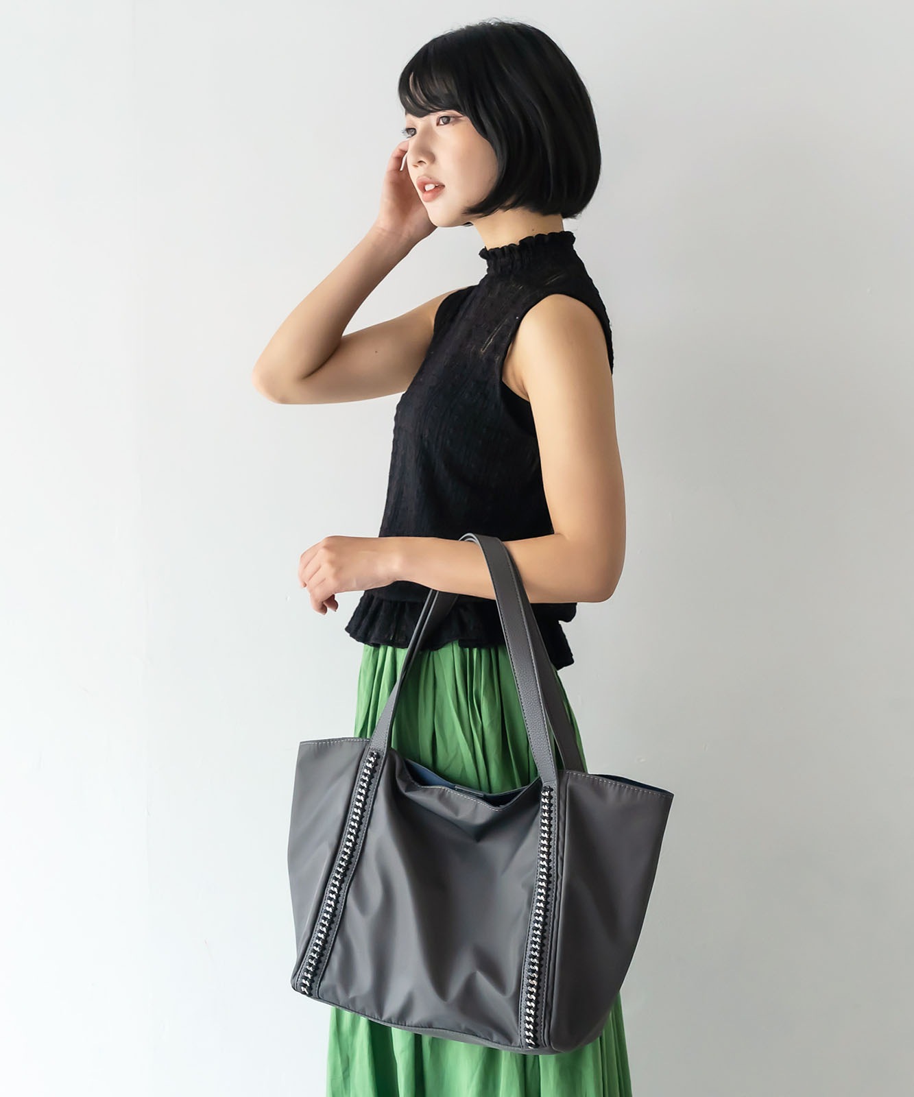 シルバーチェーンデザインナイロンバッグ | バッグ,トートバッグ