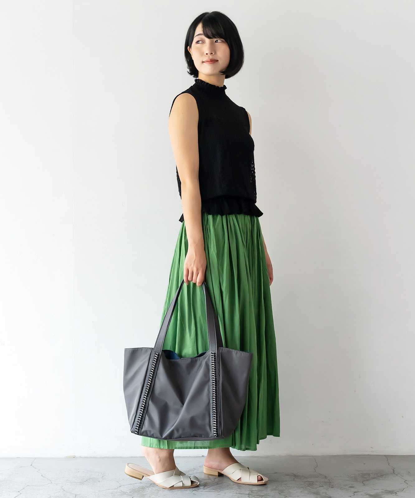 シルバーチェーンデザインナイロンバッグ | バッグ,トートバッグ