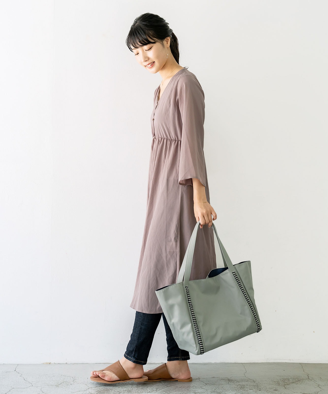 シルバーチェーンデザインナイロンバッグ | バッグ,トートバッグ